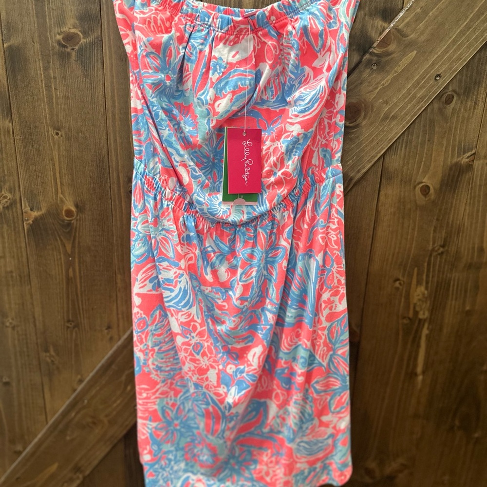Lilly Pulitzer Strapless Dress in Coral and Blue